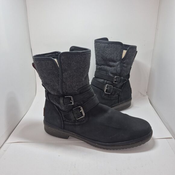 UGG Shoes - Ugg Australia Women's Strap Black Leather Waterproof Boot 1005269 Size 11